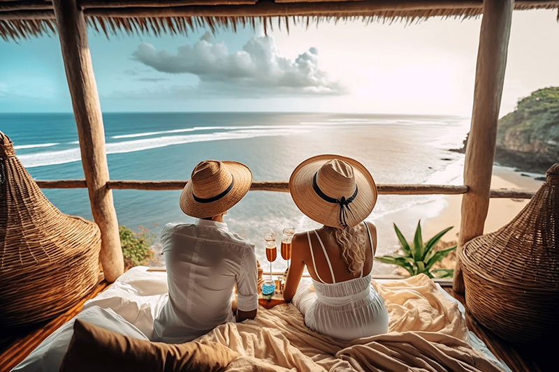 Adobe stock photo of couple at vacation destination overlooking ocean