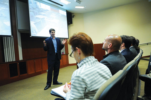 Thomas Hayes, standing, won the $20,000 top prize in the Domain Cos. New Orleans Entrepreneur Challenge with his business plan for Haystack EDU, an online platform to connect teachers with job opportunities.