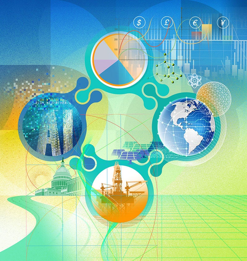 Cover illustration from the fall 2025 issue of Freeman Business magazine depicting issues involved in solving the energy trilemma.